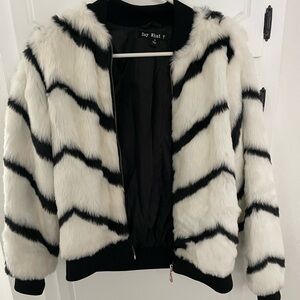 Black and white faux fur coat